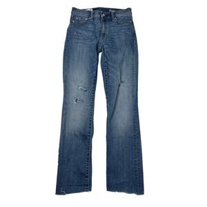 GAP Resolution Slim Straight Jeans Distressed Raw Hem Denim Stretch Womens 25R